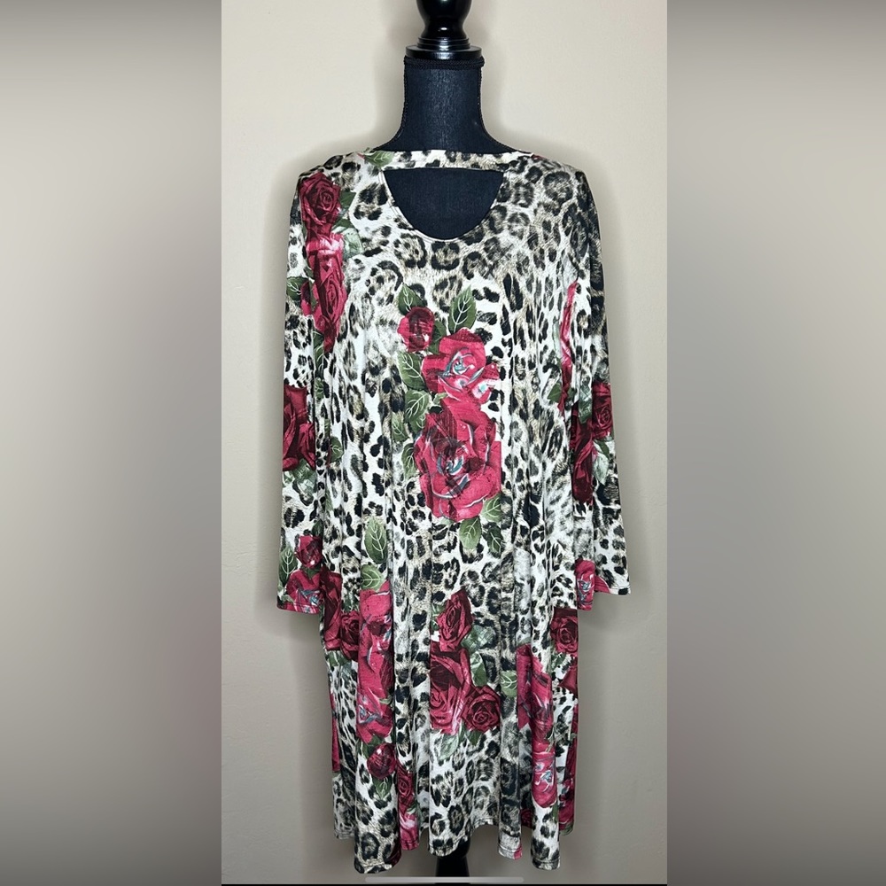 3XL Plus Size Leopard/Rose Tunic